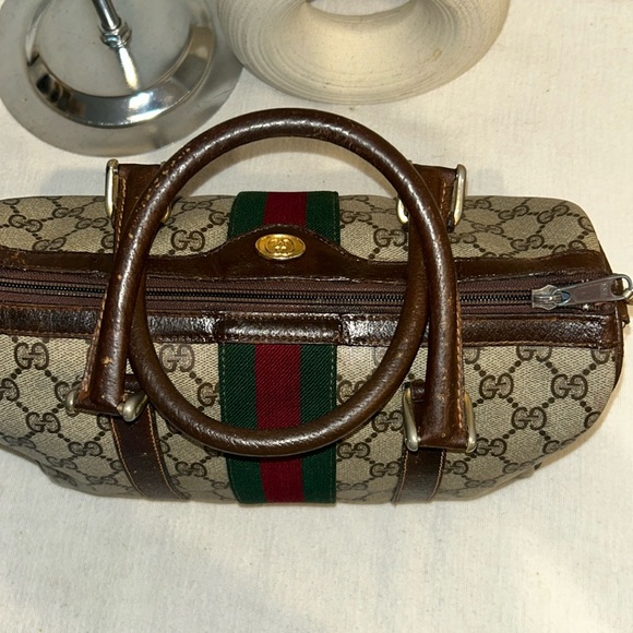 Authentic Gucci brown monogram coated canvas Boston satchel bag - Picture 6 of 17